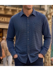 Chemise manches longues homme CHALLENGER modèle TIBAULT1 en flanelle de coton bleu et noir.