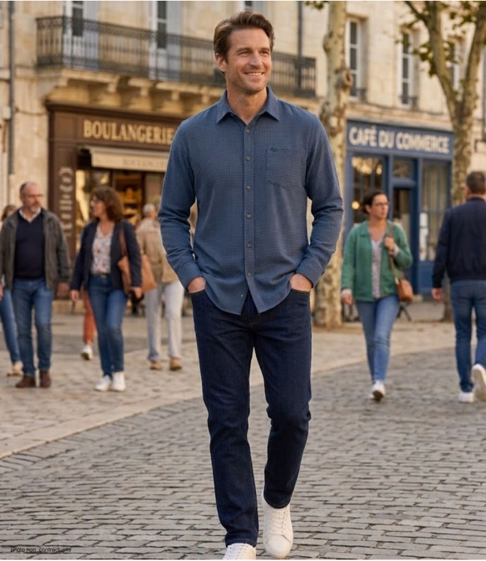 CHALLENGER TIBAULT1 : Chemise Homme Flanelle Coton Bleu Noir