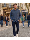 CHALLENGER TIBAULT1 : Chemise Homme Flanelle Coton Bleu Noir