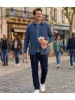 CHALLENGER TIBAULT1 : Chemise Homme Flanelle Coton Bleu Noir