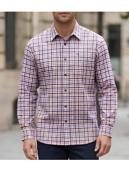Chemise à manches longues CHALLENGER modèle TINTIN1 à carreaux bordeaux et marine en flanelle de coton.