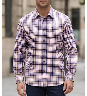 Chemise à manches longues CHALLENGER modèle TINTIN1 à carreaux bordeaux et marine en flanelle de coton.