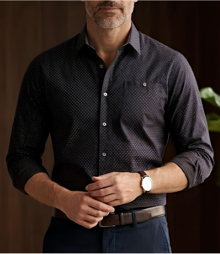 CHALLENGER TOURNI1 - Chemise Imprimée Noire et Bordeaux Homme
