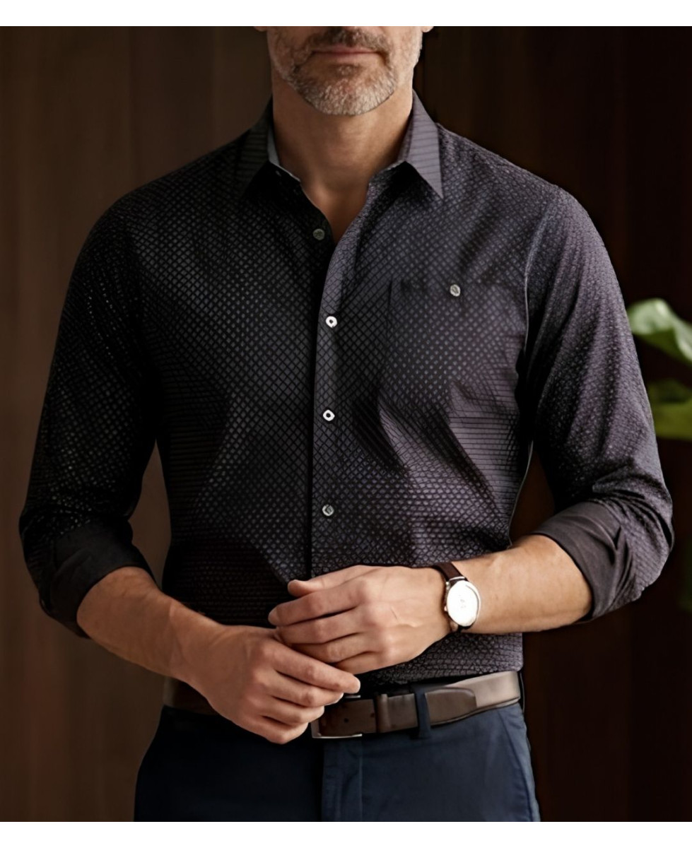 CHALLENGER TOURNI1 - Chemise Imprimée Noire et Bordeaux Homme