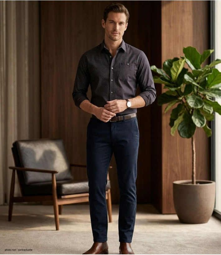 CHALLENGER TOURNI1 - Chemise Imprimée Noire et Bordeaux Homme