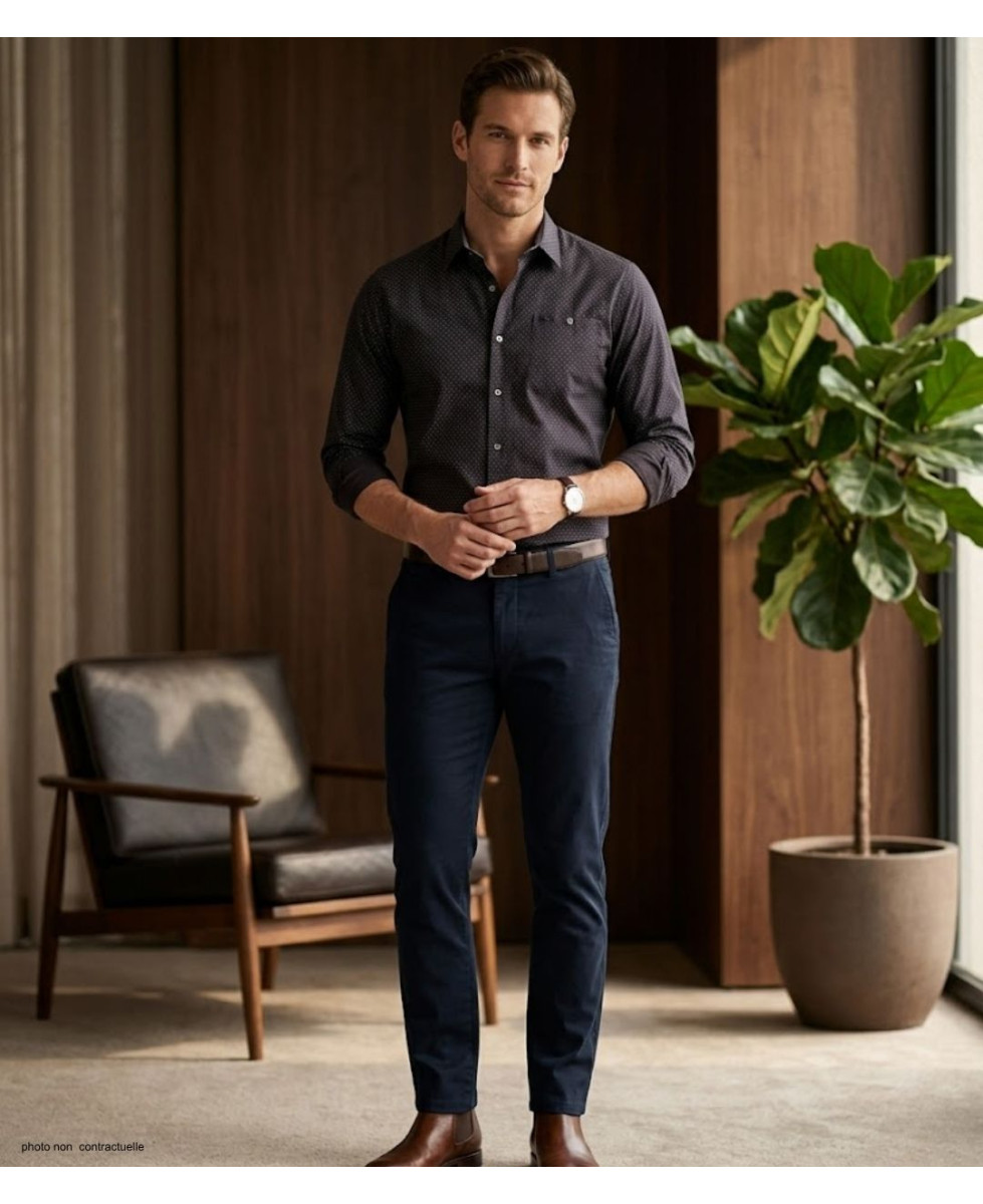 CHALLENGER TOURNI1 - Chemise Imprimée Noire et Bordeaux Homme