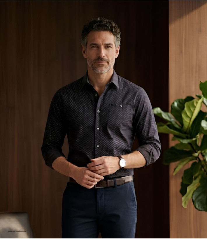 CHALLENGER TOURNI1 - Chemise Imprimée Noire et Bordeaux Homme