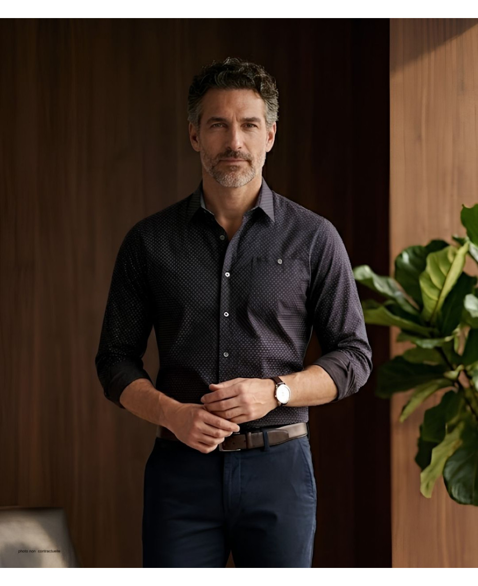 CHALLENGER TOURNI1 - Chemise Imprimée Noire et Bordeaux Homme