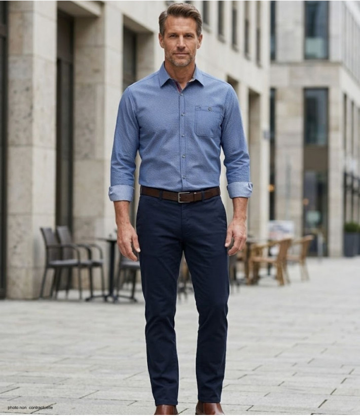 CHALLENGER TRABAN1 - Chemise Homme Imprimée Bleu Marine Coton