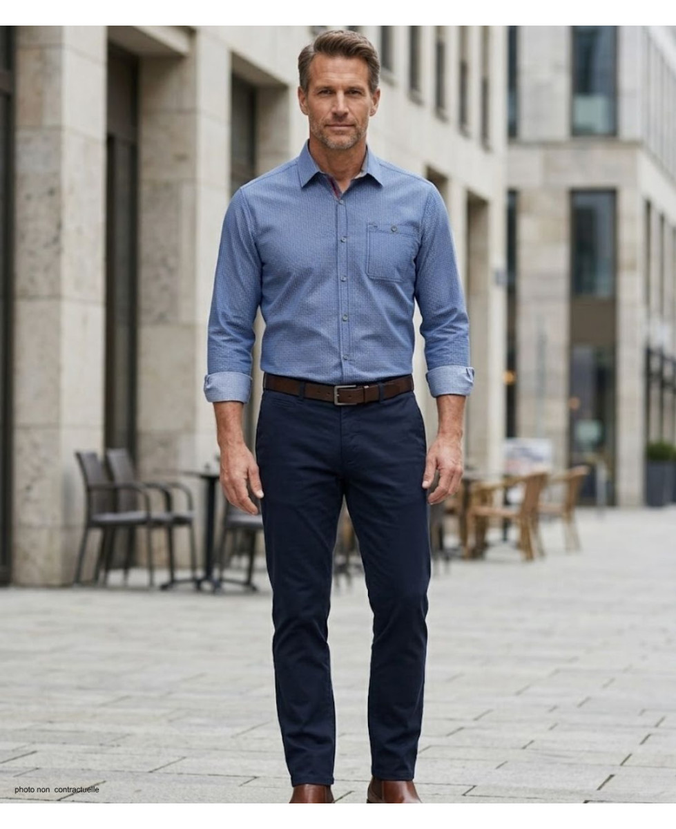 CHALLENGER TRABAN1 - Chemise Homme Imprimée Bleu Marine Coton