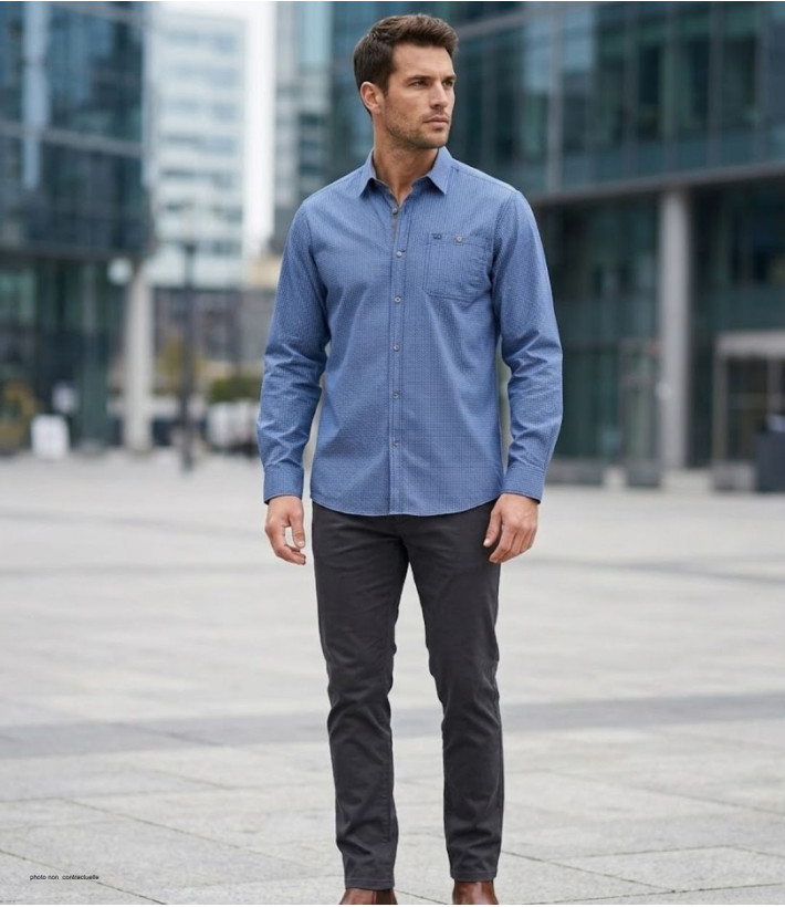 CHALLENGER TRABAN1 - Chemise Homme Imprimée Bleu Marine Coton