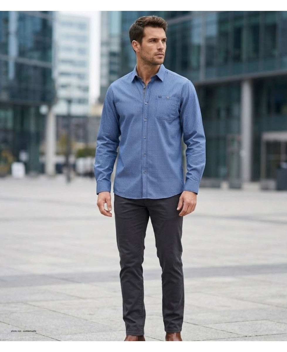 CHALLENGER TRABAN1 - Chemise Homme Imprimée Bleu Marine Coton