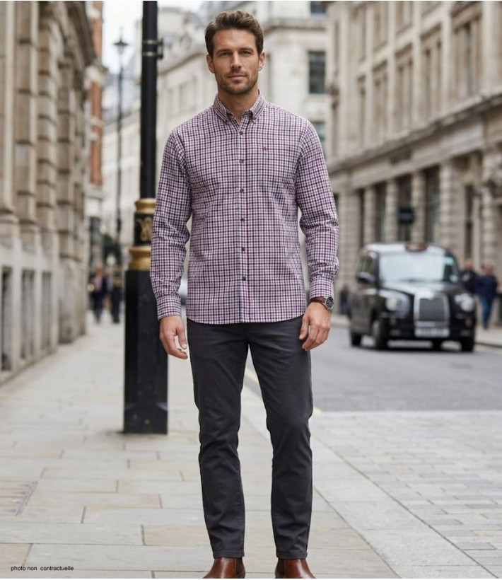 CHALLENGER TRIAL1 - Chemise Flanelle Homme Bordeaux & Rouge