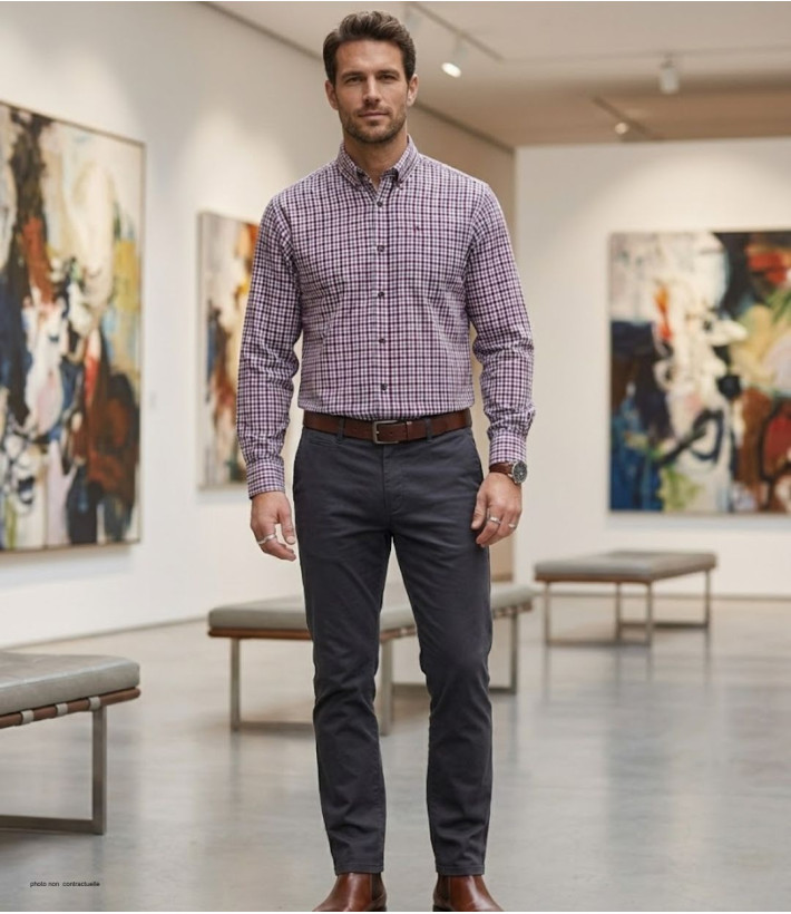CHALLENGER TRIAL1 - Chemise Flanelle Homme Bordeaux & Rouge