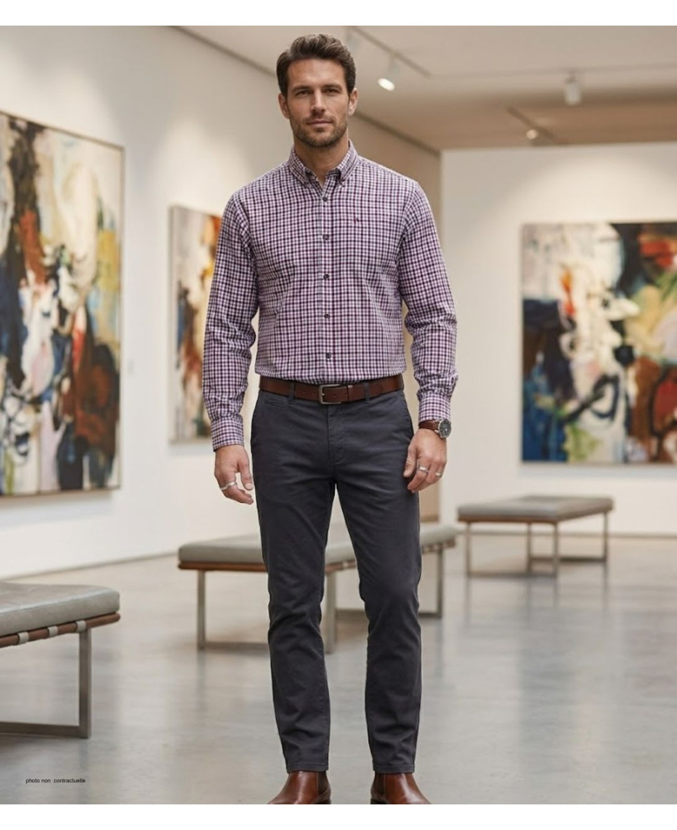 CHALLENGER TRIAL1 - Chemise Flanelle Homme Bordeaux & Rouge