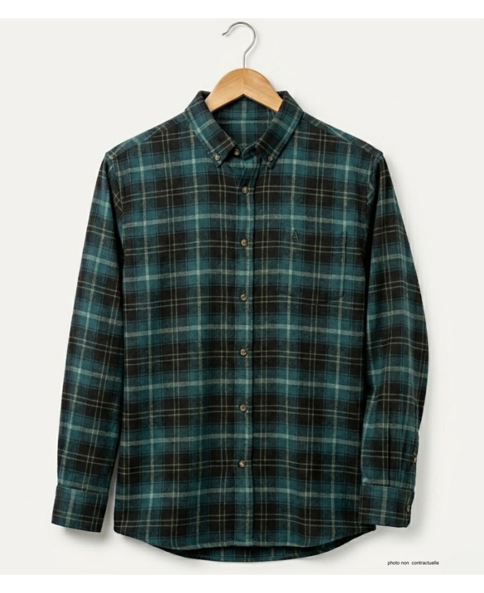 CHALLENGER TRIVIO1 - Chemise Flanelle Homme Carreaux Vert & Brun