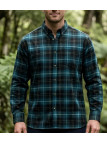 Chemise manches longues CHALLENGER modèle TRIVIO1 en flanelle de coton à carreaux verts et marron.