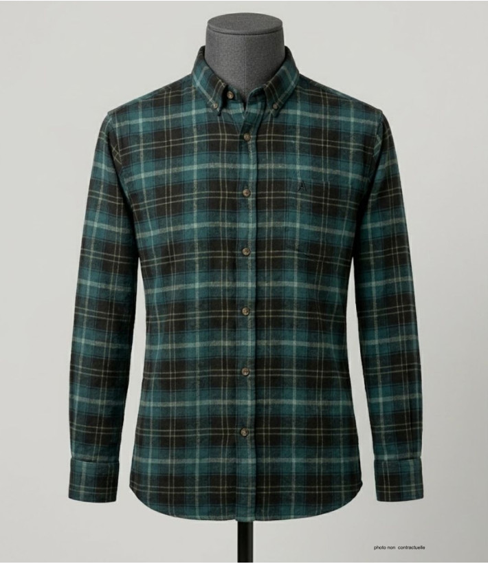 CHALLENGER TRIVIO1 - Chemise Flanelle Homme Carreaux Vert & Brun