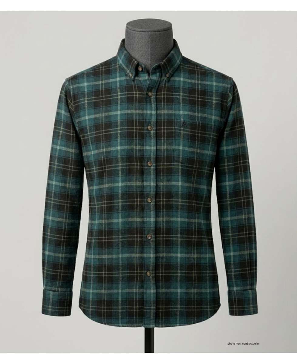 CHALLENGER TRIVIO1 - Chemise Flanelle Homme Carreaux Vert & Brun