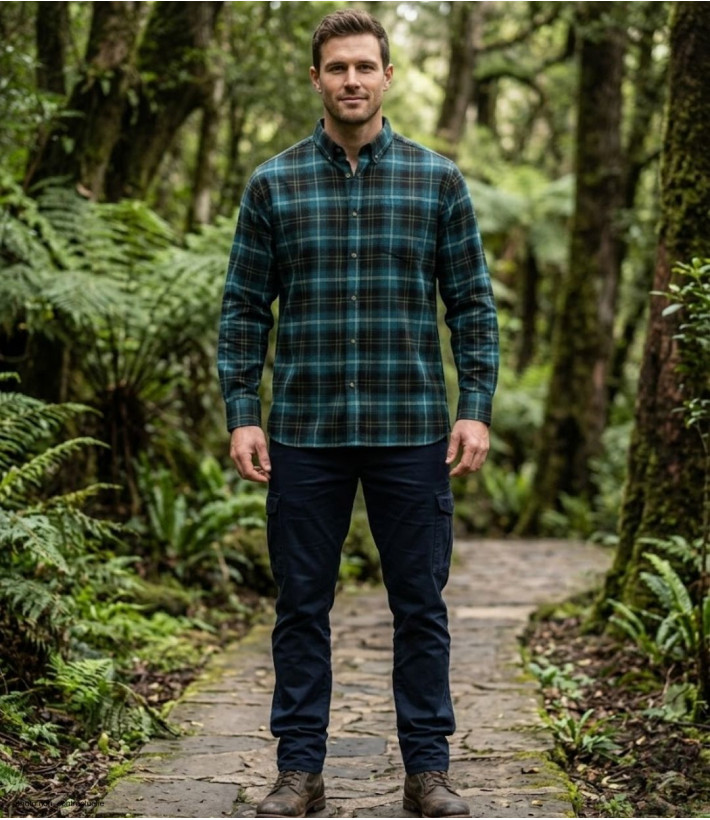 CHALLENGER TRIVIO1 - Chemise Flanelle Homme Carreaux Vert & Brun