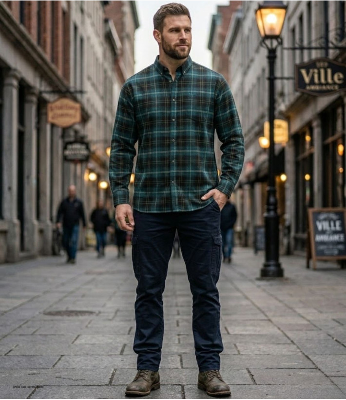 CHALLENGER TRIVIO1 - Chemise Flanelle Homme Carreaux Vert & Brun