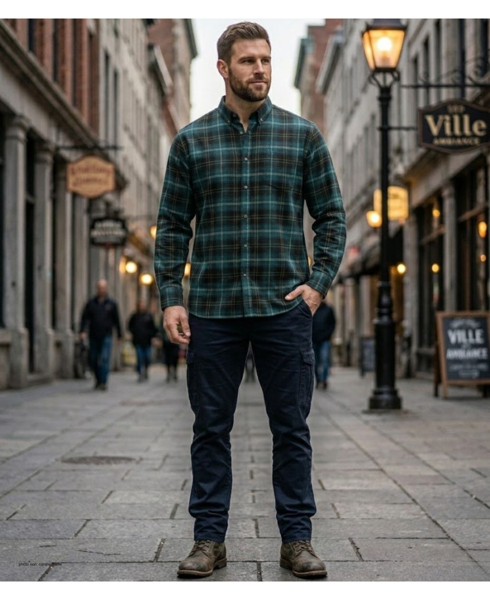 CHALLENGER TRIVIO1 - Chemise Flanelle Homme Carreaux Vert & Brun