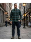 CHALLENGER TRIVIO1 - Chemise Flanelle Homme Carreaux Vert & Brun