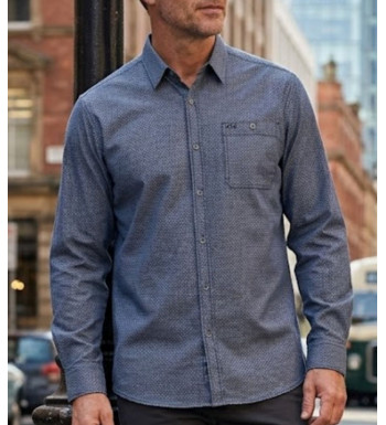 Chemise manches longues CHALLENGER modèle TRUBLION1 gris en flanelle de coton avec micro-imprimé.