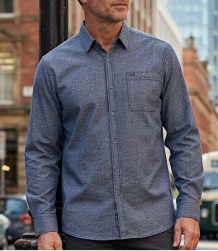Chemise manches longues CHALLENGER modèle TRUBLION1 gris en flanelle de coton avec micro-imprimé.