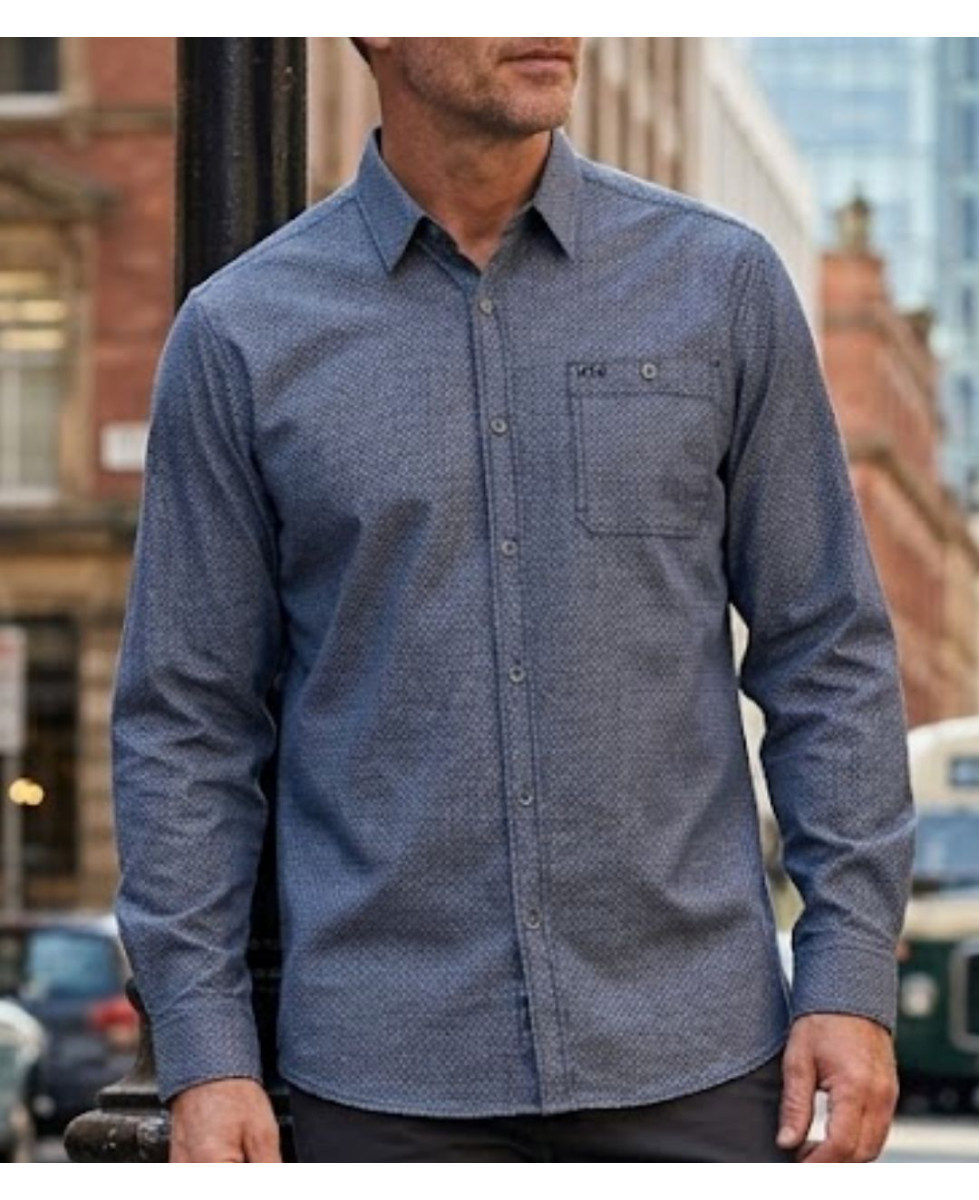 Chemise manches longues CHALLENGER modèle TRUBLION1 gris en flanelle de coton avec micro-imprimé.