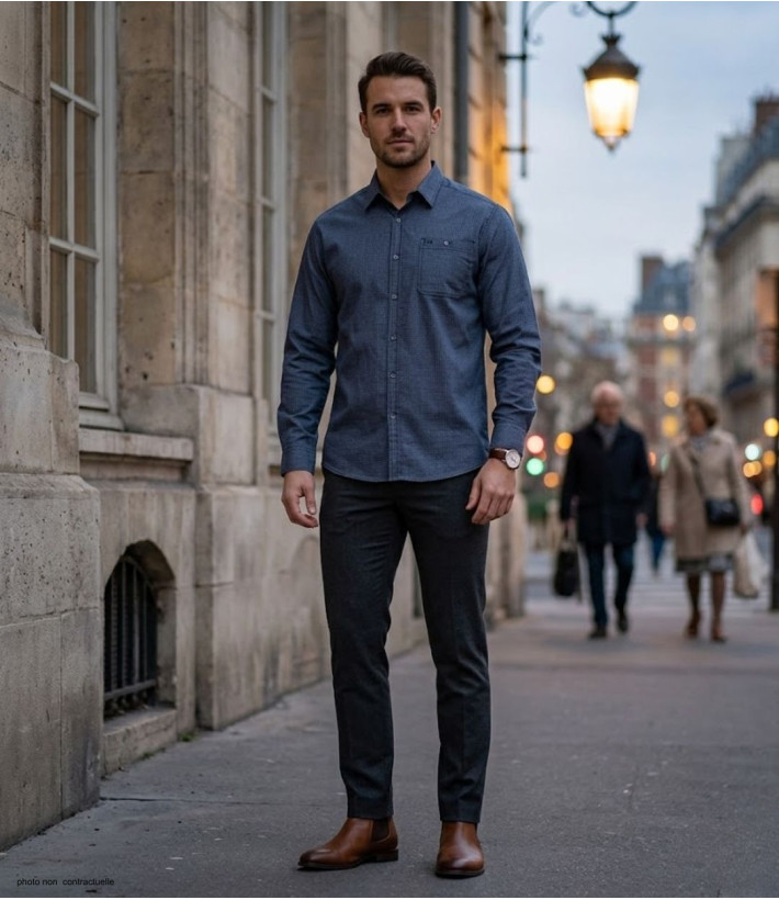 CHALLENGER TRUBLION1 - Chemise Flanelle Grise Homme Premium