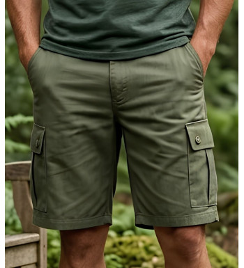 Bermuda pour homme LEDERTYS modèle 810394U001 coloris vert kaki avec taille semi-élastiquée et poches cargo.