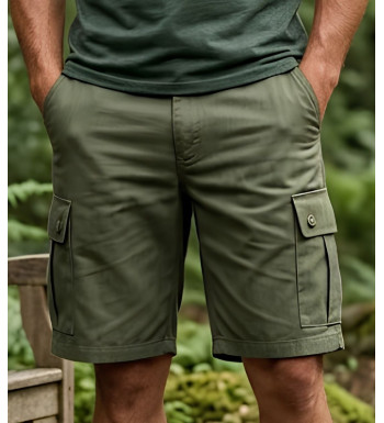Bermuda pour homme LEDERTYS modèle 810394U001 coloris vert kaki avec taille semi-élastiquée et poches cargo.