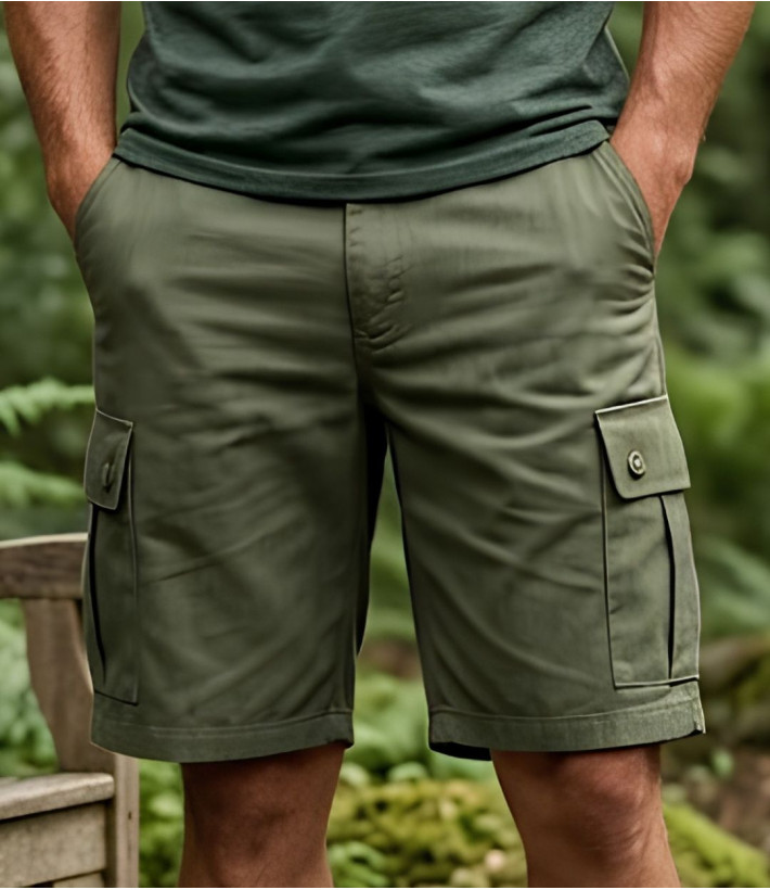 Bermuda pour homme LEDERTYS modèle 810394U001 coloris vert kaki avec taille semi-élastiquée et poches cargo.