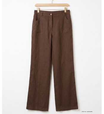 MAYFLOWER Basic Lin : Pantalon femme 100% lin Choco fluide