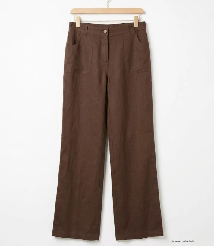 MAYFLOWER Basic Lin : Pantalon femme 100% lin Choco fluide