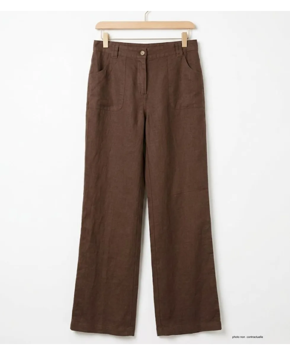 MAYFLOWER Basic Lin : Pantalon femme 100% lin Choco fluide