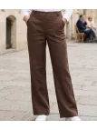Pantalon femme en lin fluide coloris Choco