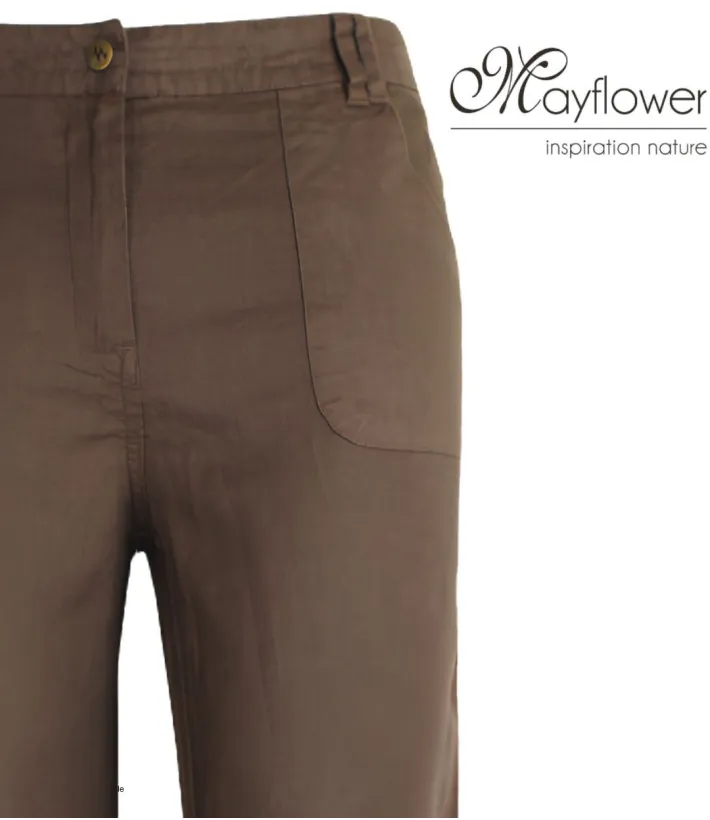 MAYFLOWER Basic Lin : Pantalon femme 100% lin Choco fluide
