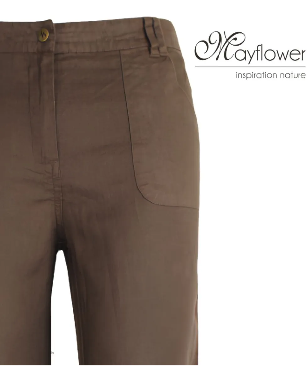 MAYFLOWER Basic Lin : Pantalon femme 100% lin Choco fluide