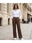 MAYFLOWER Basic Lin : Pantalon femme 100% lin Choco fluide