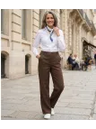 MAYFLOWER Basic Lin : Pantalon femme 100% lin Choco fluide
