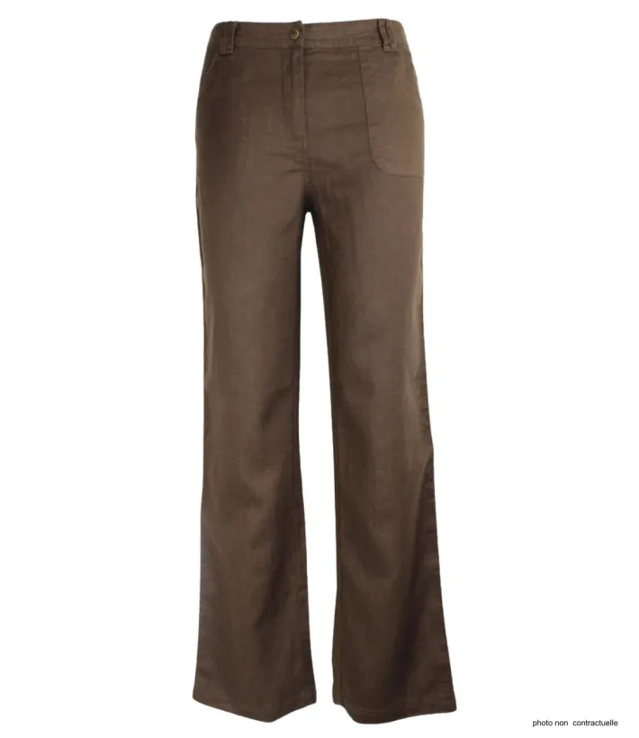 MAYFLOWER Basic Lin : Pantalon femme 100% lin Choco fluide