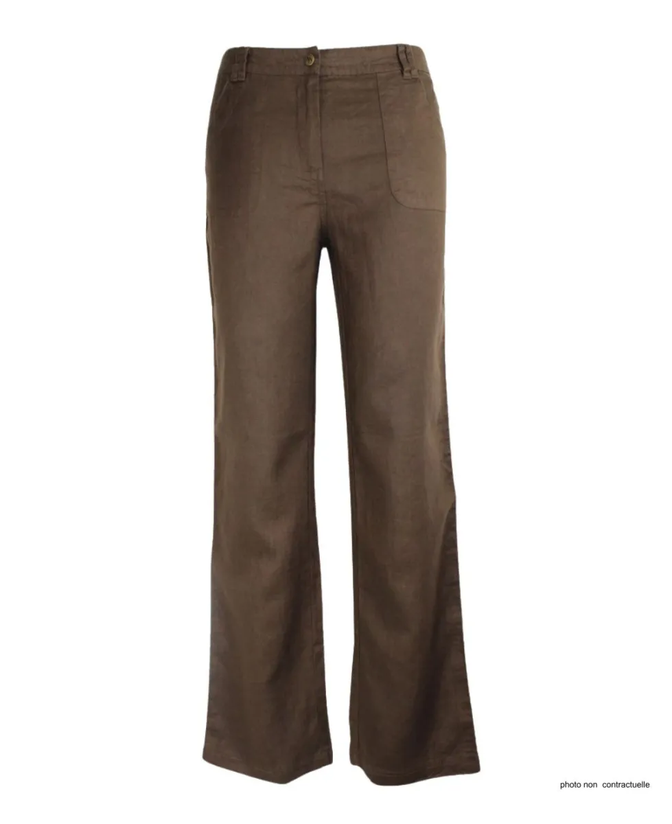 MAYFLOWER Basic Lin : Pantalon femme 100% lin Choco fluide