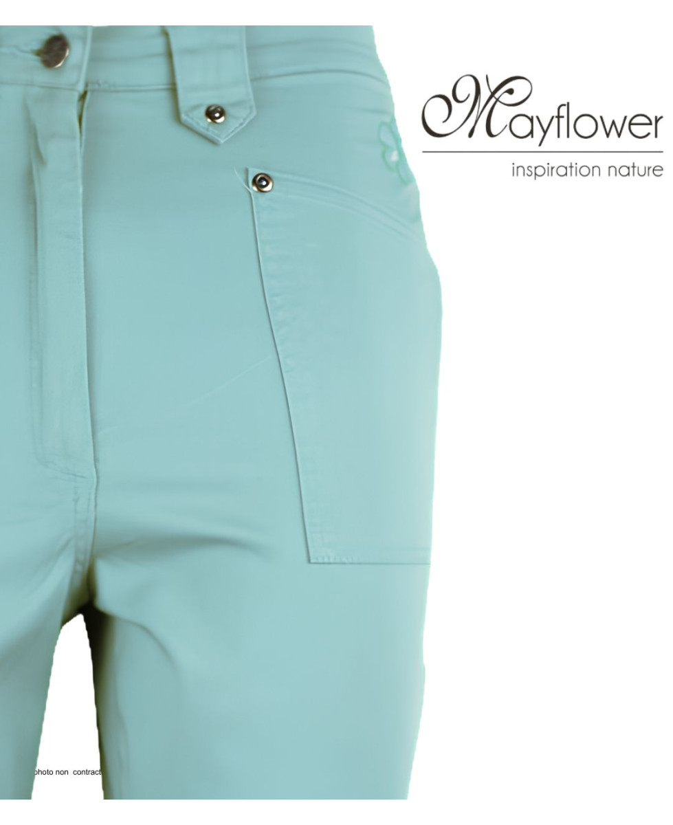 MAYFLOWER Basic Stretch : Pantacourt femme bleu ciel lagon
