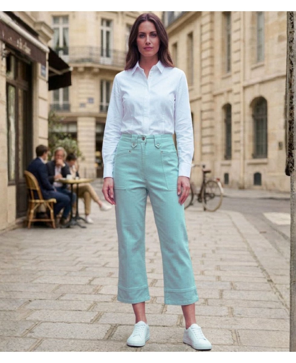 MAYFLOWER Basic Stretch : Pantacourt femme bleu ciel lagon