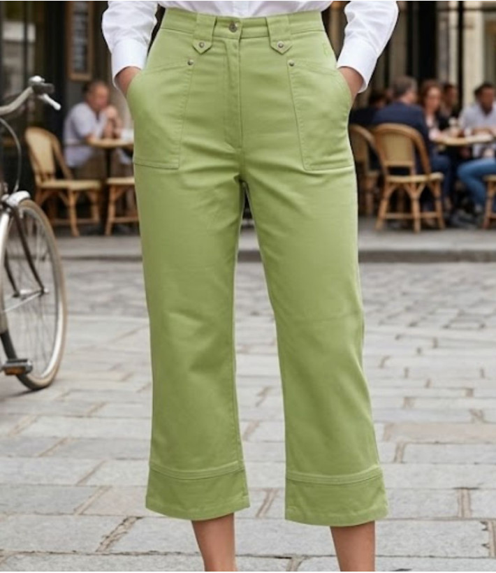 Pantacourt femme vert pomme en coton extensible MAYFLOWER modèle Basic Stretch.