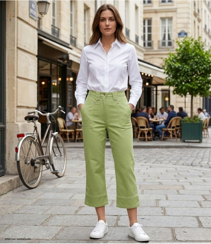 MAYFLOWER Basic Stretch : Pantacourt femme Vert Pomme coton
