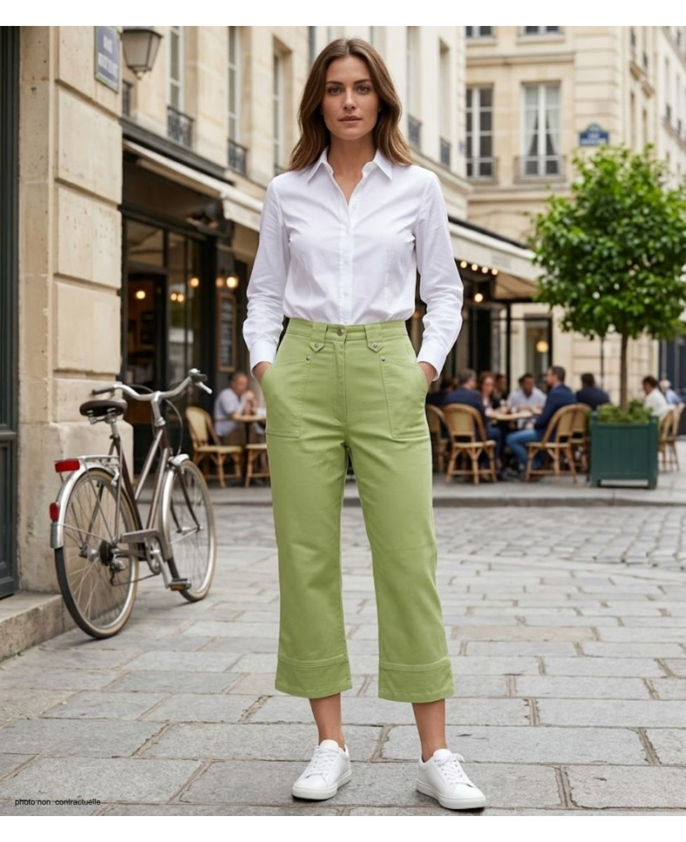 MAYFLOWER Basic Stretch : Pantacourt femme Vert Pomme coton