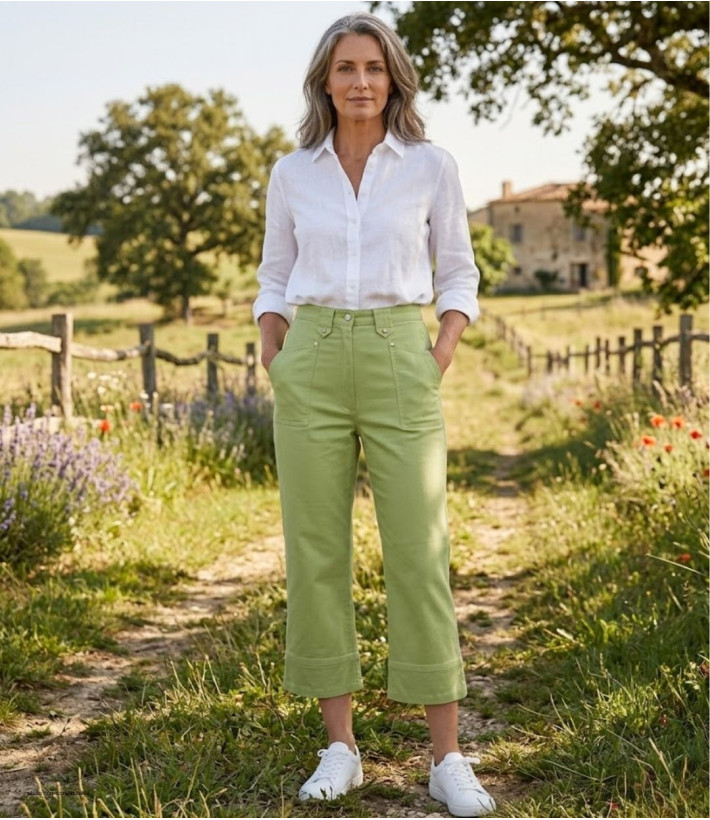 MAYFLOWER Basic Stretch : Pantacourt femme Vert Pomme coton